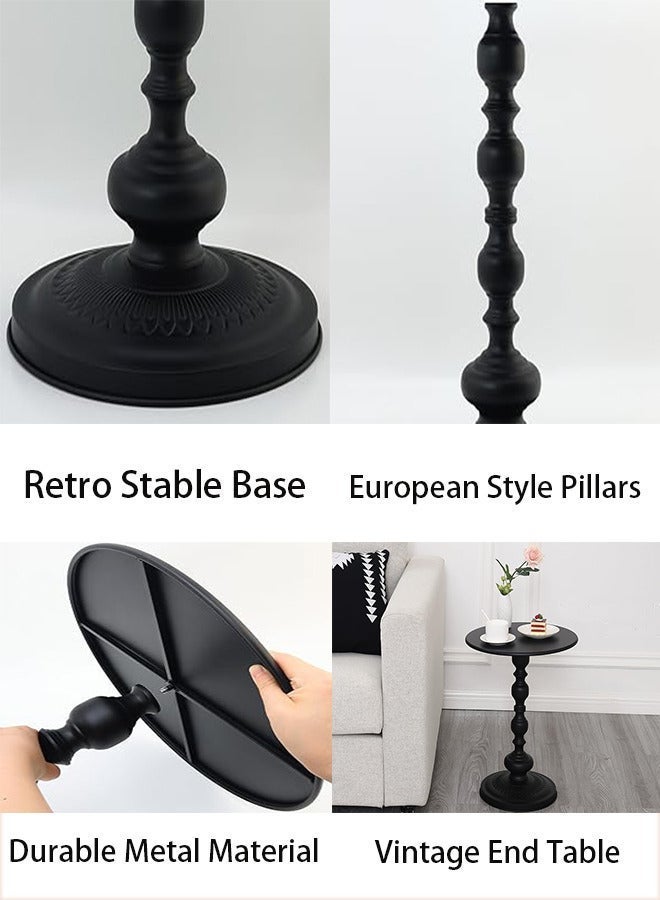 Nadrab Vintage Black Metal Round Side Table 35cm, Carved Decorative End Table for Sofa Living Room Bedroom - Image 3