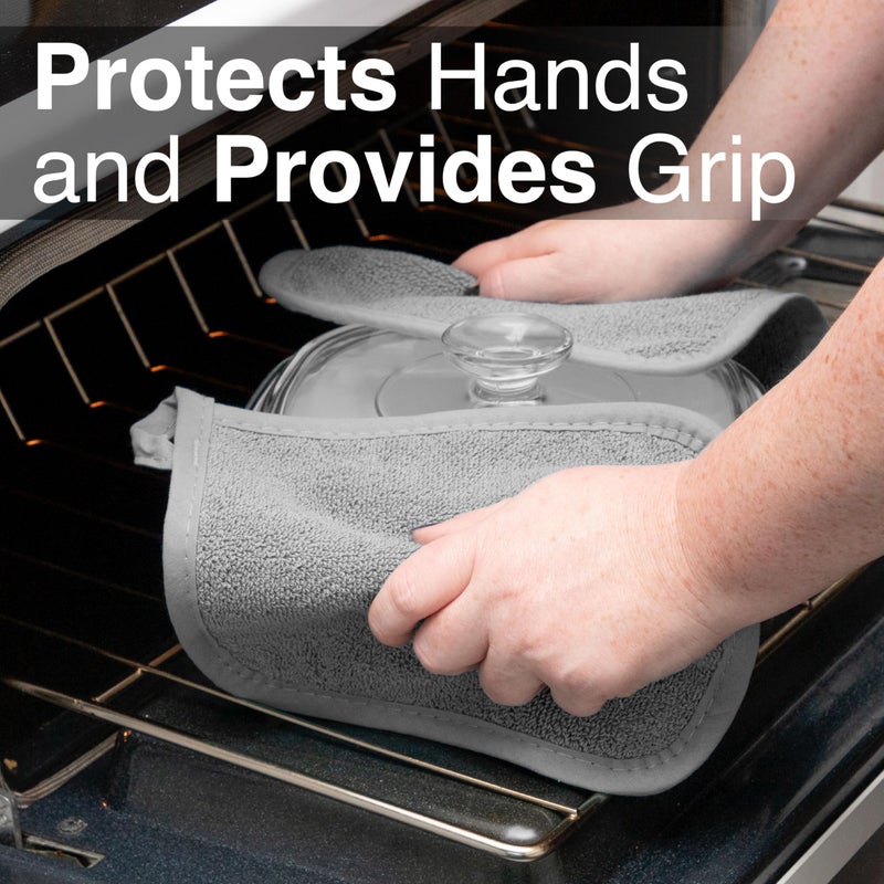 RITZ Terry Potholder & Hot Pad: Unparalleled Heat Resistant, Durable 100% Cotton â€“ Ergonomically Designed for Optimal Grip â€“ Easy-Care Machine Washable â€“ 4-Pack, Titanium Grey - Image 5