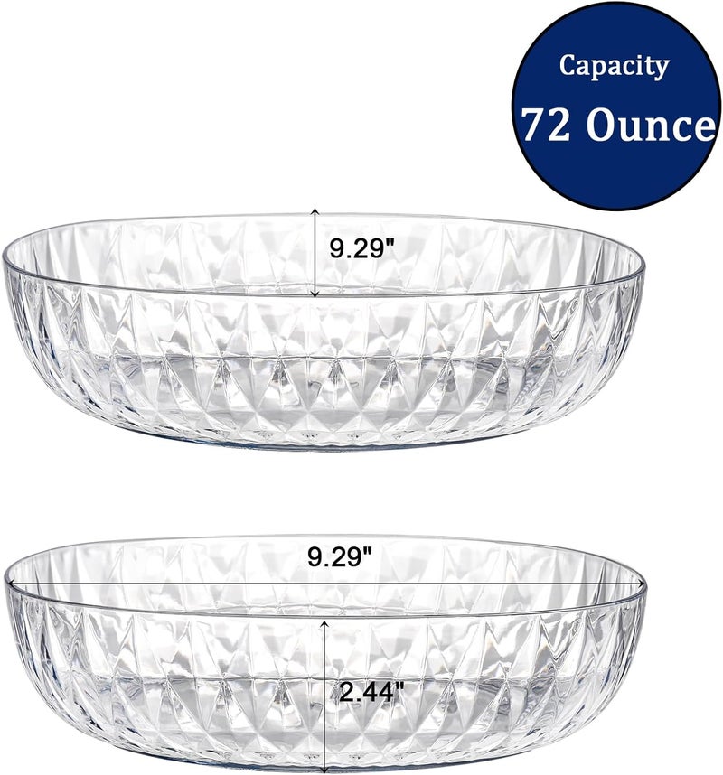 Fasmov فاسموف 6 عبوات من الأطباق البلاستيكية المستطيلة 72 أونصة أطباق بلاستيكية كبيرة بتصميم ماسي أنيق لتقديم السلطة والحفلات والوجبات الخفيفة والفشار والرقائق وبوفيه الحلوى والفواكه شفافة - Image 2