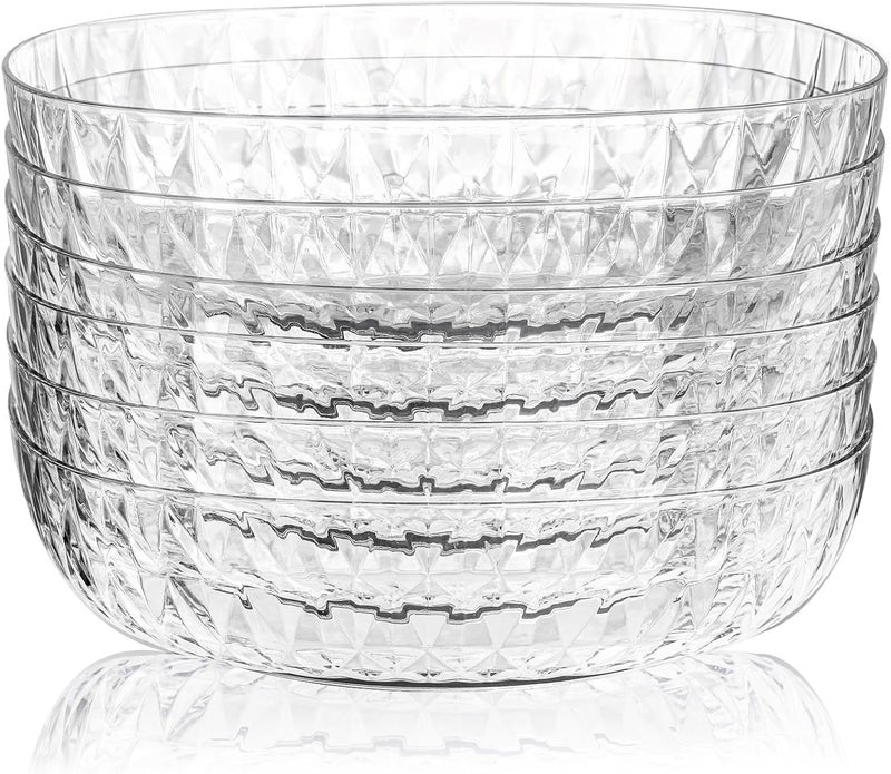 Fasmov فاسموف 6 عبوات من الأطباق البلاستيكية المستطيلة 72 أونصة أطباق بلاستيكية كبيرة بتصميم ماسي أنيق لتقديم السلطة والحفلات والوجبات الخفيفة والفشار والرقائق وبوفيه الحلوى والفواكه شفافة - Image 3