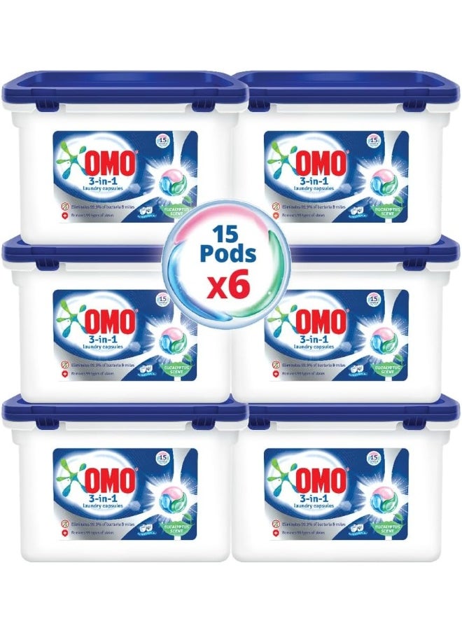Omo - OMO 3-in-1 Laundry Capsules, Eucalyptus, 15 pcs, Pack of 6 - Image 1