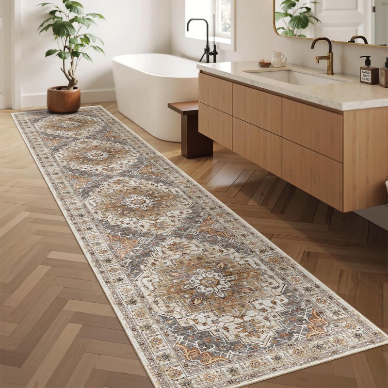 Madane Runner Rugs for Hallway 2x10 Long Washable Non-Slip Hallway Runner Rug Low-Pile Stair Kitchen Runner Throw Carpet for Entrance Living Dining Laundry Room (Turmeric/Grey, 2 x 10) - Image 3