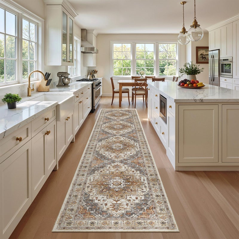 Madane Runner Rugs for Hallway 2x10 Long Washable Non-Slip Hallway Runner Rug Low-Pile Stair Kitchen Runner Throw Carpet for Entrance Living Dining Laundry Room (Turmeric/Grey, 2 x 10) - Image 1