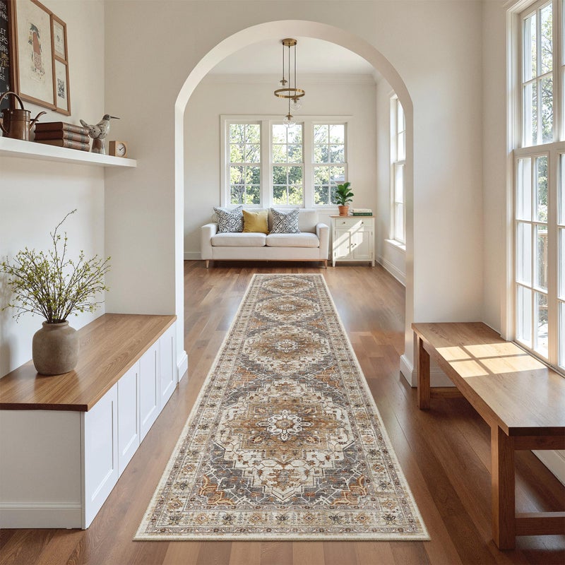 Madane Runner Rugs for Hallway 2x10 Long Washable Non-Slip Hallway Runner Rug Low-Pile Stair Kitchen Runner Throw Carpet for Entrance Living Dining Laundry Room (Turmeric/Grey, 2 x 10) - Image 2