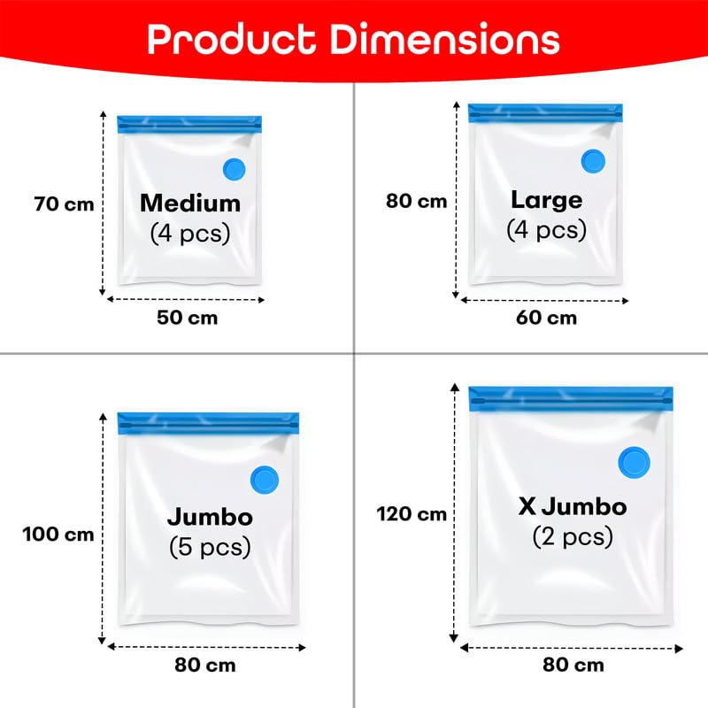 PRIME PICK Vacuum Storage Bags with Hand Pump 15-Pack (4 Medium 4 Large 5 Jumbo 2 X-Jumbo Durable Plastic Space-Saving Compression Bags Protects from Dust Moisture Odors Transparent - Image 3
