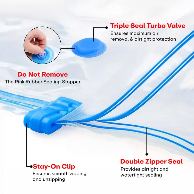 PRIME PICK Vacuum Storage Bags with Hand Pump 15-Pack (4 Medium 4 Large 5 Jumbo 2 X-Jumbo Durable Plastic Space-Saving Compression Bags Protects from Dust Moisture Odors Transparent - Image 4