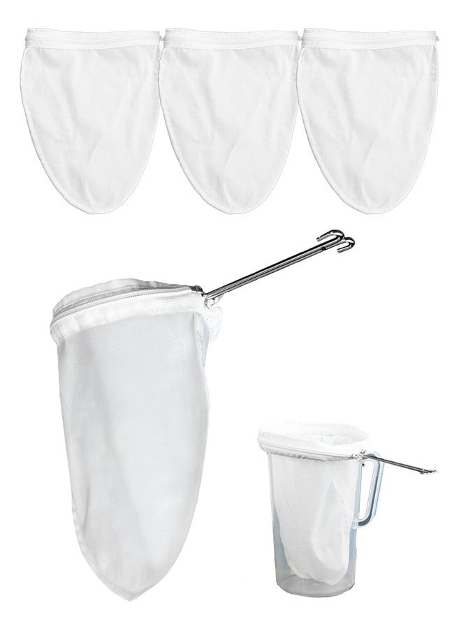 SHENIAFC Ultra Fine Mesh Strainer Bags 4 Pcs filter bags,Cheese Cloth Bag for Straining, with Stainless Steel Handle Frame for Juices,Nut Milk,Fresh Cheese,Yogurt (Small Size) - Image 1