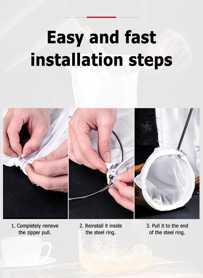 SHENIAFC Ultra Fine Mesh Strainer Bags 4 Pcs filter bags,Cheese Cloth Bag for Straining, with Stainless Steel Handle Frame for Juices,Nut Milk,Fresh Cheese,Yogurt (Small Size) - Image 5