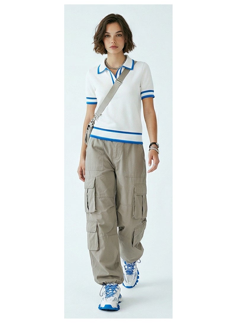RAVIN Contrast Trim Short Sleeve Tricot Knit Polo Top - Image 3