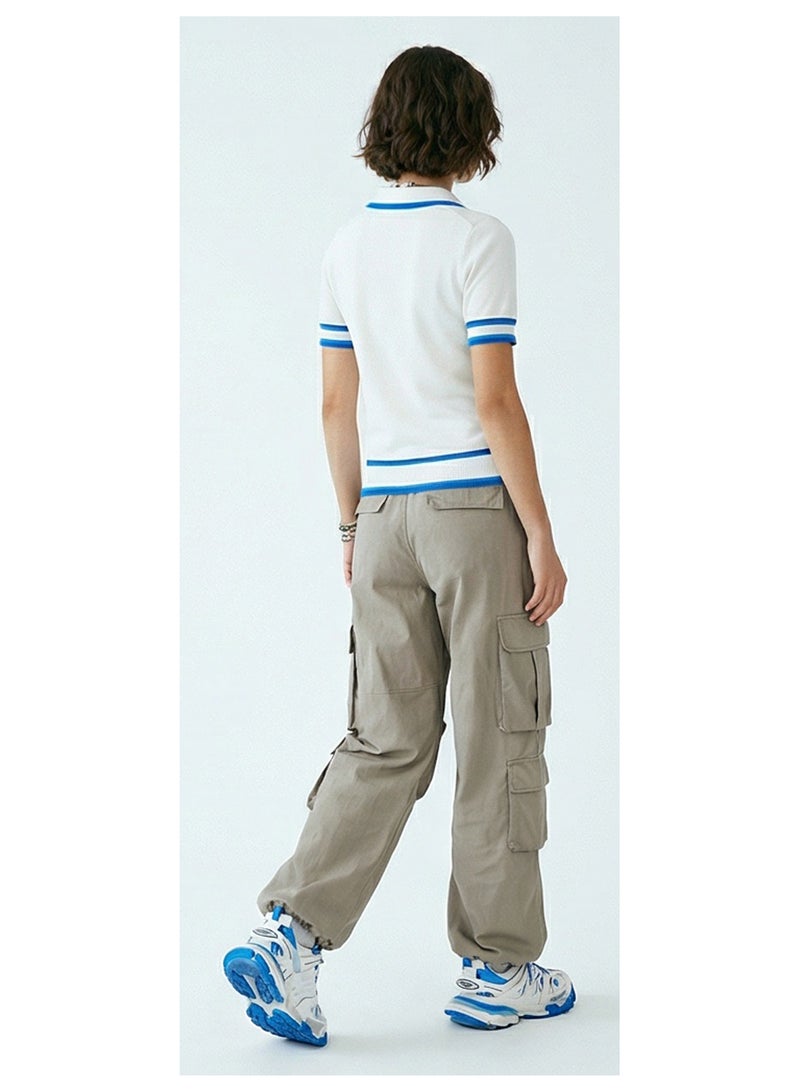 RAVIN Contrast Trim Short Sleeve Tricot Knit Polo Top - Image 4