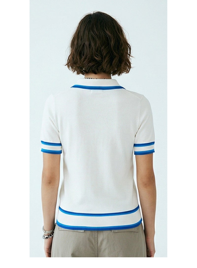 RAVIN Contrast Trim Short Sleeve Tricot Knit Polo Top - Image 2