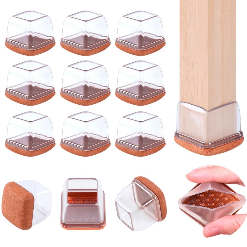 GAGUIUP 16Pcs Silicone Chair Leg Caps, Clear Chair Leg Floor Protectors For Hardwood Floors, Square Felt Chair Pads, Barstool Desk Furniture Feet Floor Protectors, Anti-Scratches, Reduce Noise(Fit: 0.75""-1"") - Image 1