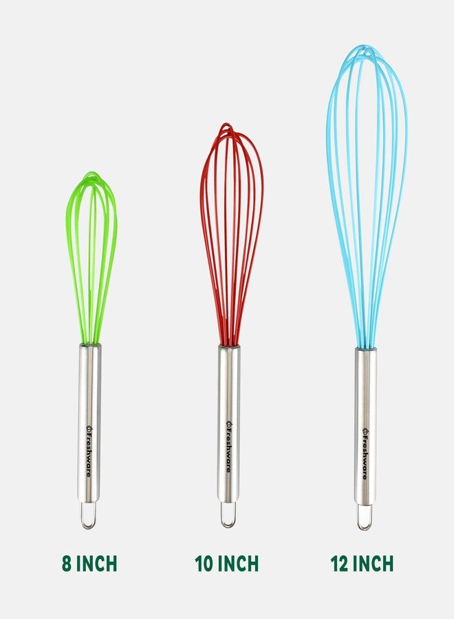 Freshware Silicone Whisk, Silicone Cooking Utensil Set, Silicone Whisks for Cooking, Non-Scratch Hand Whisks for Kitchen Essentials, Set of 3 - Image 3