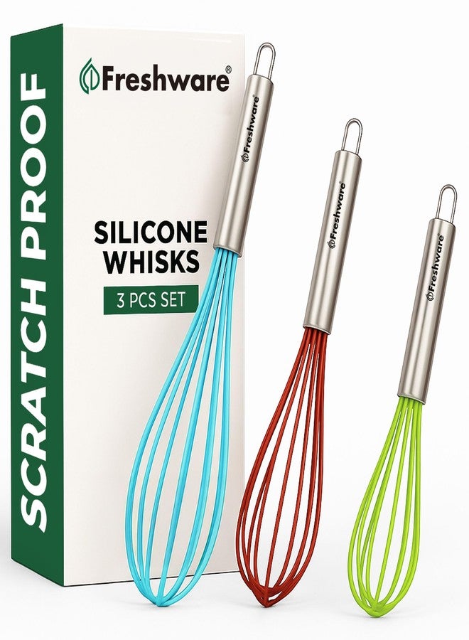 Freshware Silicone Whisk, Silicone Cooking Utensil Set, Silicone Whisks for Cooking, Non-Scratch Hand Whisks for Kitchen Essentials, Set of 3 - Image 1