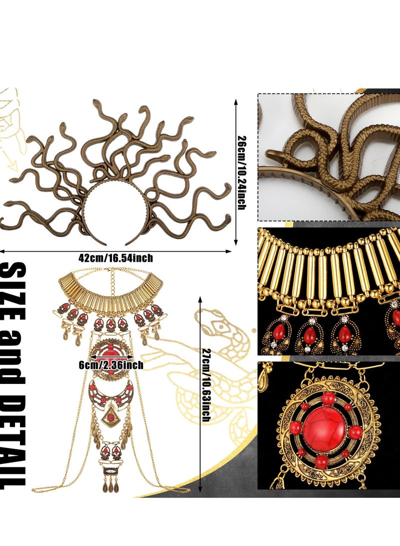 SYOSI 4 Pcs Medusa Snake Costume Set Boho Red Turquoise Necklace Medusa Snake Headband Headpiece Snake Earrings Bendable Snake Bracelet Medusa Costume Accessories  - Image 5