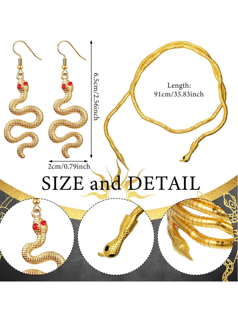 SYOSI 4 Pcs Medusa Snake Costume Set Boho Red Turquoise Necklace Medusa Snake Headband Headpiece Snake Earrings Bendable Snake Bracelet Medusa Costume Accessories  - Image 3