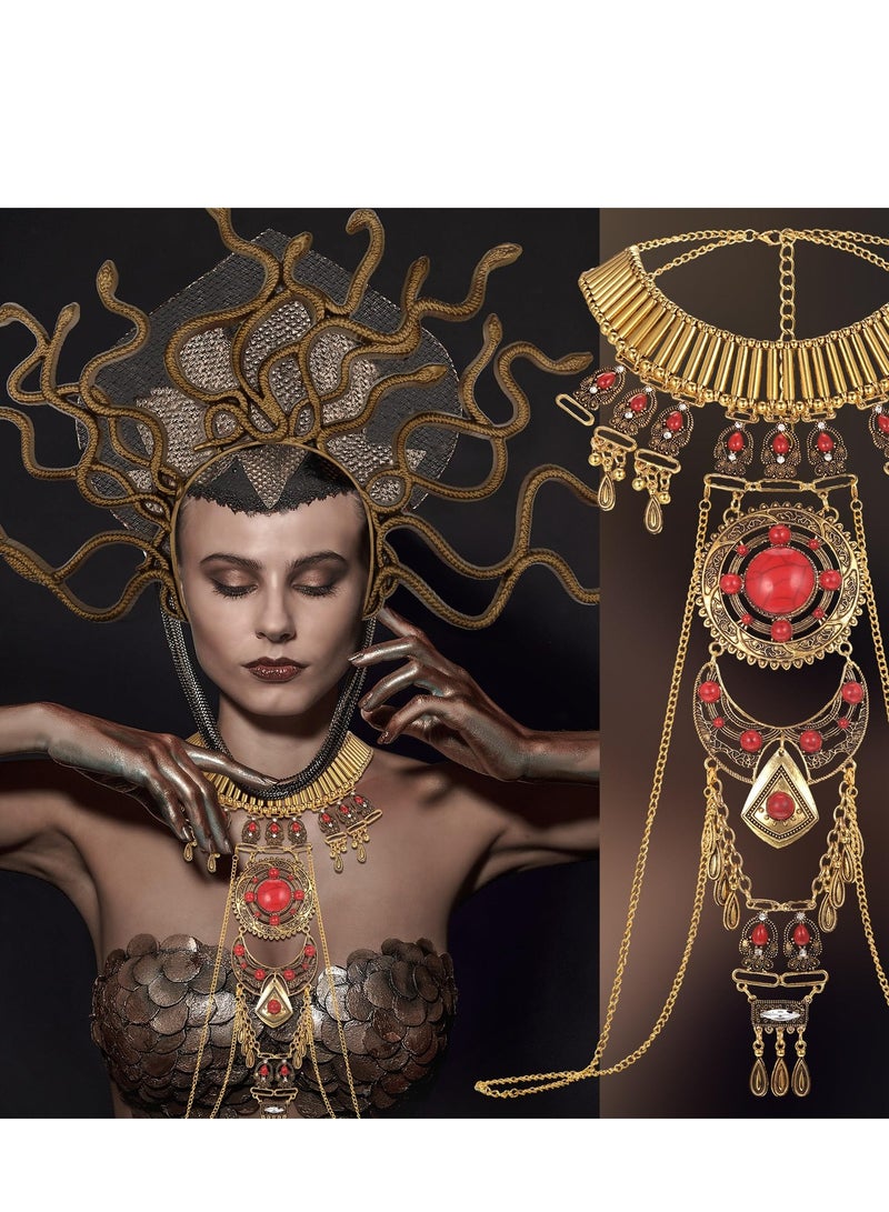 SYOSI 4 Pcs Medusa Snake Costume Set Boho Red Turquoise Necklace Medusa Snake Headband Headpiece Snake Earrings Bendable Snake Bracelet Medusa Costume Accessories  - Image 2