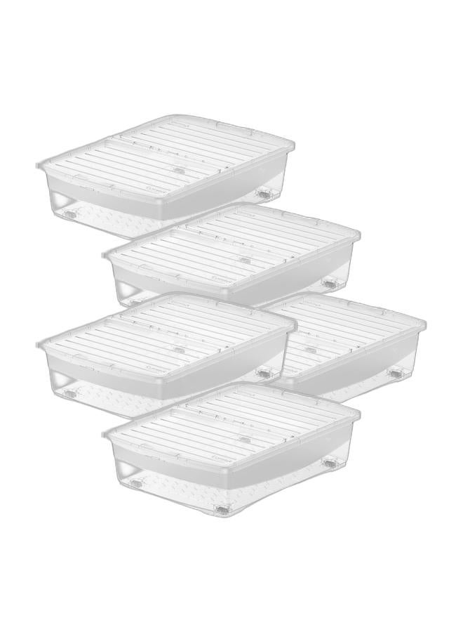 Cosmoplast صندوق تخزين بلاستيكي بسعة 45 لتر تحت السرير مع عجلات وغطاء قابل للقفل شفاف (عبوة من 5) - Image 1