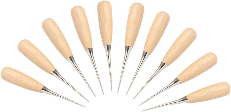 WUTA 10 Packs Leather Craft Awl Tools Leather Hole Punch Tool Sewing Punching Hole Maker Stitching Over Stitch Wood Handle for DIY Handmade Christmas Gift - Image 1
