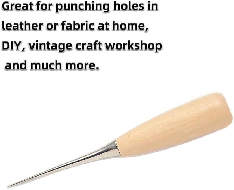 WUTA 10 Packs Leather Craft Awl Tools Leather Hole Punch Tool Sewing Punching Hole Maker Stitching Over Stitch Wood Handle for DIY Handmade Christmas Gift - Image 2