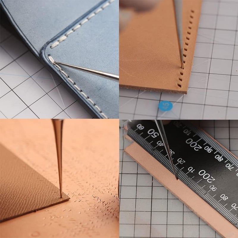 WUTA 10 Packs Leather Craft Awl Tools Leather Hole Punch Tool Sewing Punching Hole Maker Stitching Over Stitch Wood Handle for DIY Handmade Christmas Gift - Image 4