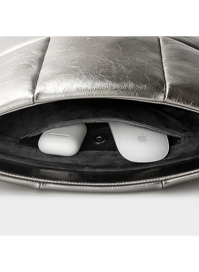 erorex Puffy Laptop Sleeve Compatible For Macbook Air 13 Inch M3 M2 And Macbook Pro 14 Inch M4 2024 Puffer Laptop Case Bag Silver - Image 4