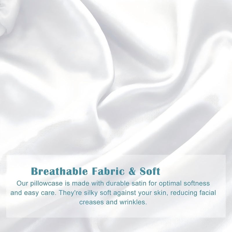 ريميري 4 قطع 14 × 6 بوصات غطاء وسادة لف الرقبة فقط، أغطية وسادة مستديرة للرقبة بسحاب، غطاء وسادة أسطوانية، غطاء وسادة لف الرقبة العنقية من الساتان (أبيض) - Image 3