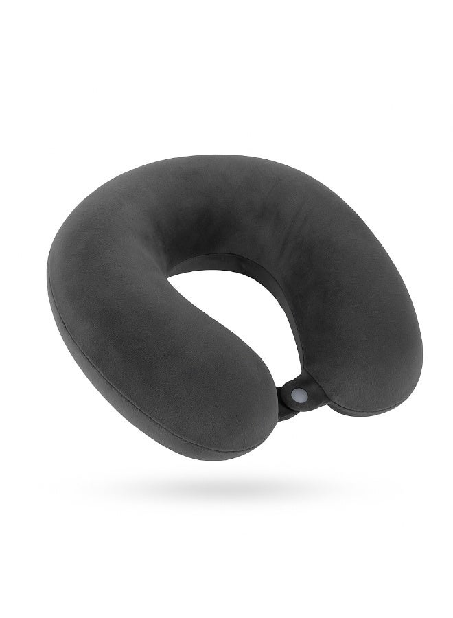 Velvet U-Shape Travel Neck Pillow with Button – Grey – Soft Support for Travel & Home - Image 1