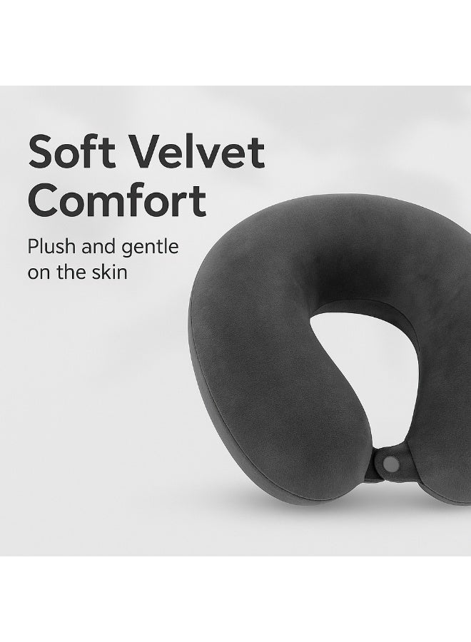 Velvet U-Shape Travel Neck Pillow with Button – Grey – Soft Support for Travel & Home - Image 2