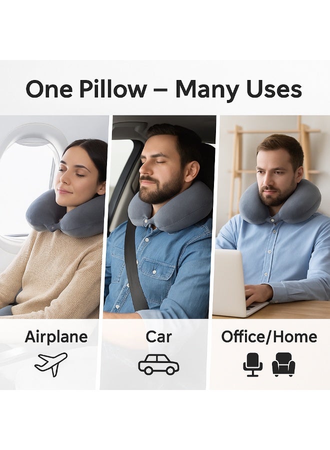 Velvet U-Shape Travel Neck Pillow with Button – Grey – Soft Support for Travel & Home - Image 4