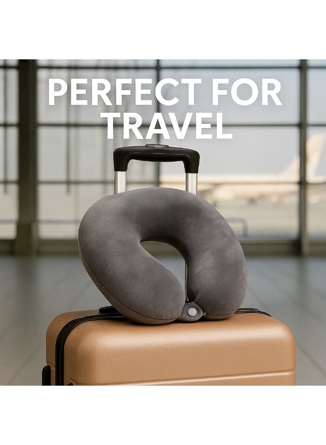 Velvet U-Shape Travel Neck Pillow with Button – Grey – Soft Support for Travel & Home - Image 5