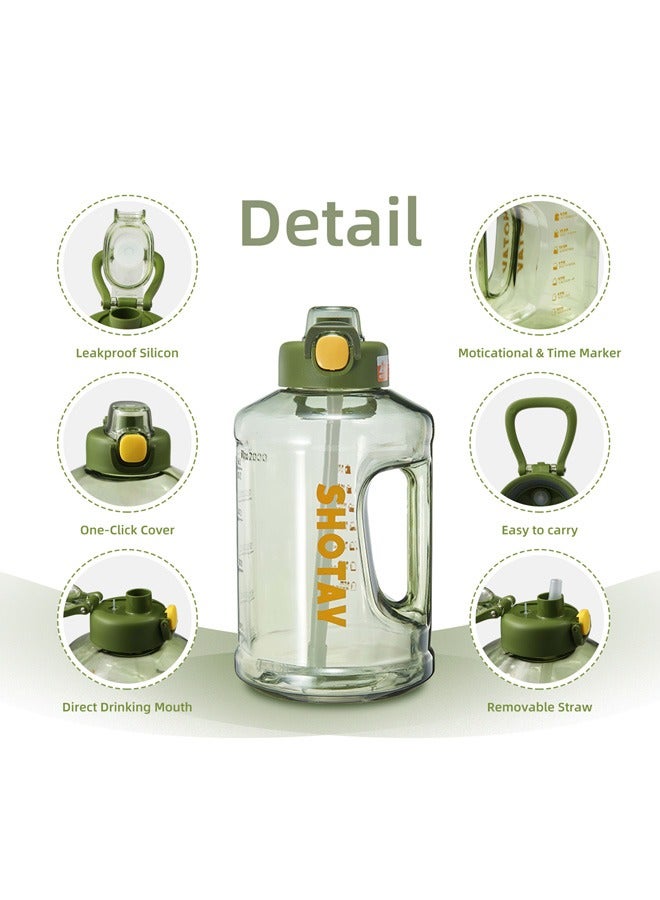 شوتاي زجاجة مياه رياضية سعة 2.0 لتر من شوتاي، نصف جالون تحفيزية مع ماصة قابلة للازالة بعلامات زمنية قابلة للازالة، خالية من البيسفينول ايه ومضادة للتسرب، ابريق ماء كبير للياقة البدنية وصالة الالعاب الرياضية - Image 3