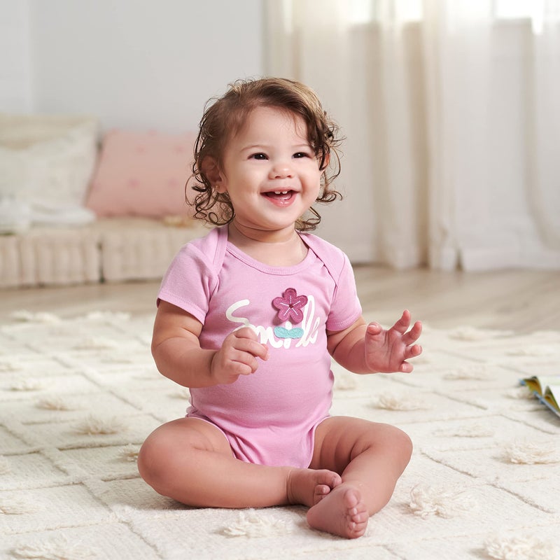 Gerber Baby Girls 5-pack Short Sleeve Variety Onesies Bodysuits Shirt, Lavender Garden, 0-3 Months US - Image 5