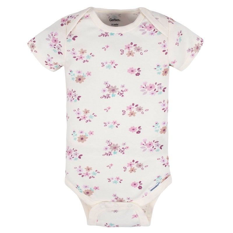 Gerber Baby Girls 5-pack Short Sleeve Variety Onesies Bodysuits Shirt, Lavender Garden, 0-3 Months US - Image 3