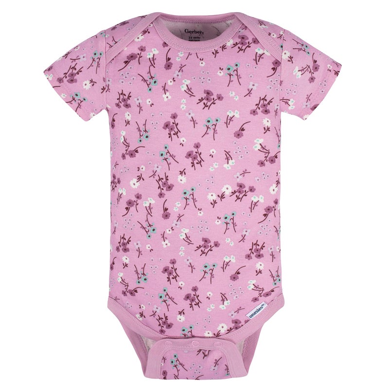 Gerber Baby Girls 5-pack Short Sleeve Variety Onesies Bodysuits Shirt, Lavender Garden, 0-3 Months US - Image 4