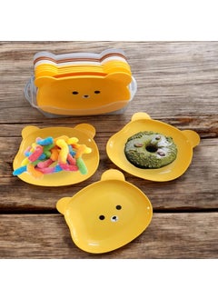 HENIJ HENIJ Cute Cartoon Bear Chip Dip Snack Tray Sets with Holder Plastic Creative Dry Fruit Bone Dish for Home Use Pack of 10 Yellow  - Image 4