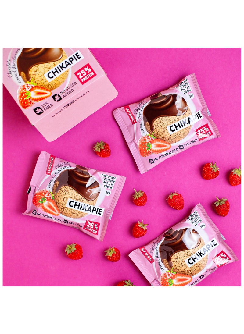 Chikalab - CHIKAPIE Chocolate Covered Protein Cookie with Strawberry Filling No Sugar Added 9x60g - Image 1