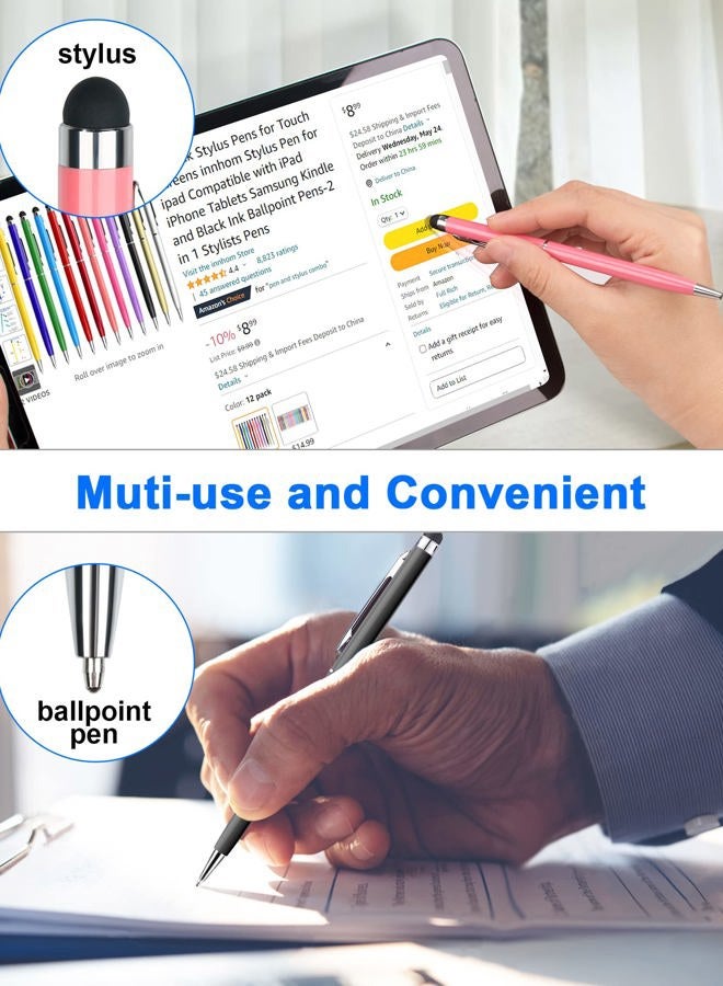 innhom 12 Pack Stylus Pens for Touch Screens Stylus Pen for ipad Compatible with iPad iPhone Tablets Samsung Kindle and Black Ink Ballpoint Pens-2 in 1 Stylists Pens - Image 4
