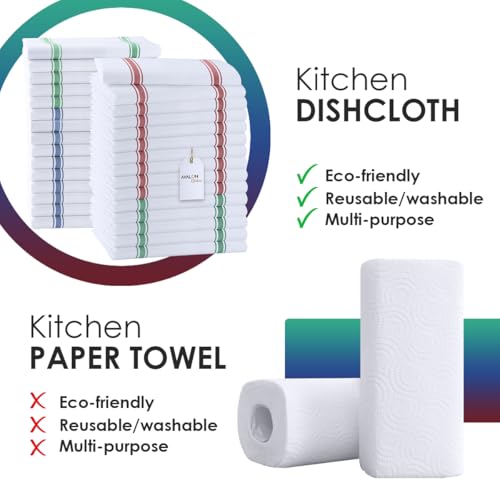 Avalon Kitchen Dish Towels Set (Value Pack of 30) Size 15x25 Inch, 100% Cotton Soft & Absorbent Kitchen Towels, Tea Towels, Reusable Cleaning Cloths for Household Cleaning (Multi) - Image 2