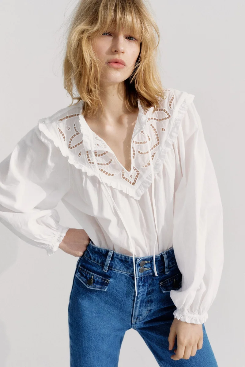 H&M Broderie anglaise-detail blouse