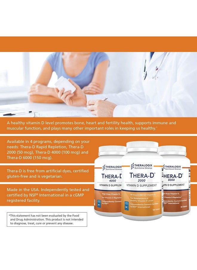 Theralogix - Therad 6000 Vitamin D Supplement ; 6000 Iu Vitamin D3 Tablets ; 90 Day Supply ; Made In The Usa - Image 1