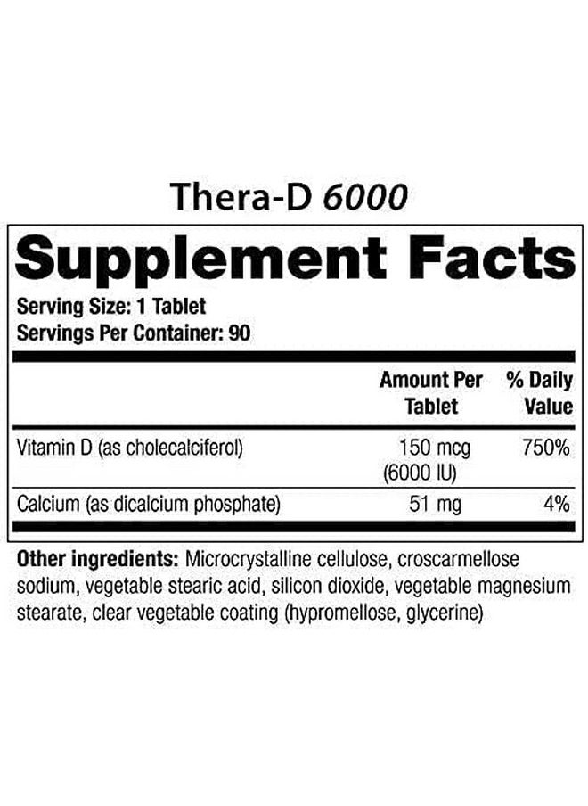 Theralogix - Therad 6000 Vitamin D Supplement ; 6000 Iu Vitamin D3 Tablets ; 90 Day Supply ; Made In The Usa - Image 1