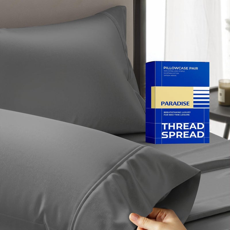THREAD SPREAD 100% Pure Cotton Pillowcases Set of 2-1000 TC Egyptian Quality Cotton Pillow Cases, Dark Gray Standard/Queen Pillowcase Set, Long-Staple, Soft Sateen Weave Bed Pillow Cover - Image 1