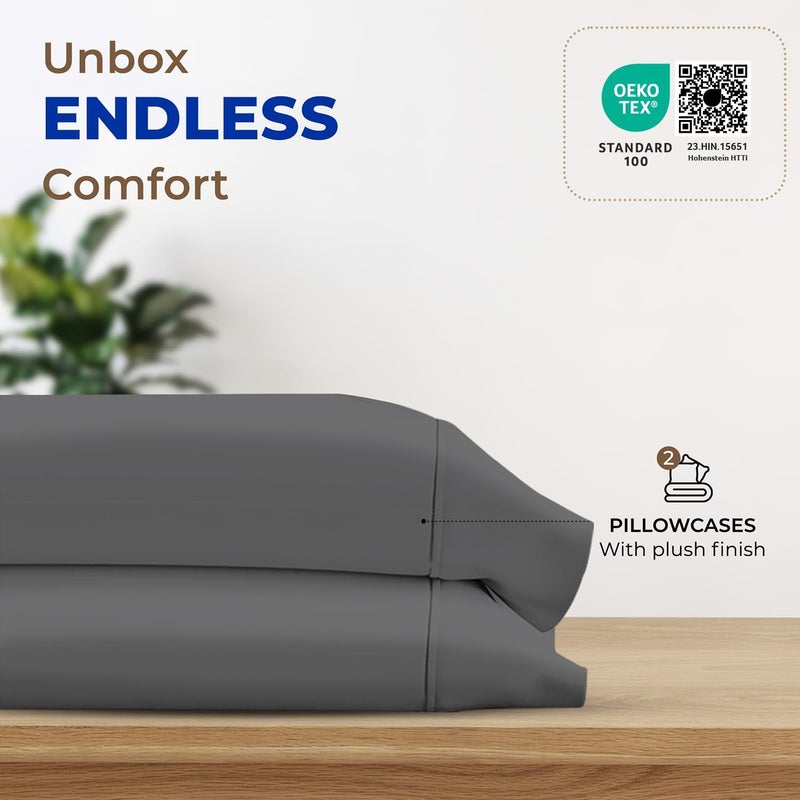 THREAD SPREAD 100% Pure Cotton Pillowcases Set of 2-1000 TC Egyptian Quality Cotton Pillow Cases, Dark Gray Standard/Queen Pillowcase Set, Long-Staple, Soft Sateen Weave Bed Pillow Cover - Image 3