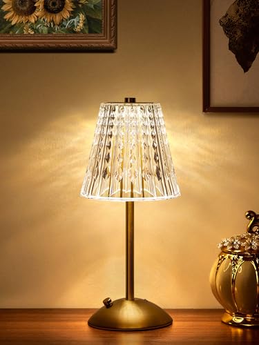 One Fire 3200mAhBrass Table Lamp 3 ColorsDimmableTouch Crystal Lamp LED Gold Lamp Mood Lighting Mood Light Brass Decor for BedroomBathroomKitchenDinnerBarEntrywayBuffet Traditional Home Decor - Image 1