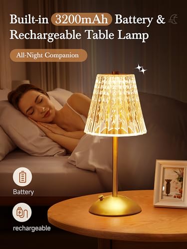 One Fire 3200mAhBrass Table Lamp 3 ColorsDimmableTouch Crystal Lamp LED Gold Lamp Mood Lighting Mood Light Brass Decor for BedroomBathroomKitchenDinnerBarEntrywayBuffet Traditional Home Decor - Image 3
