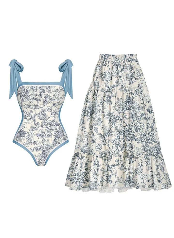 2-Piece Women Swimsuit with Skirt Holiday Beach Dress Female Retro Swimwear Vintage Surf Wear Summer - Image 1