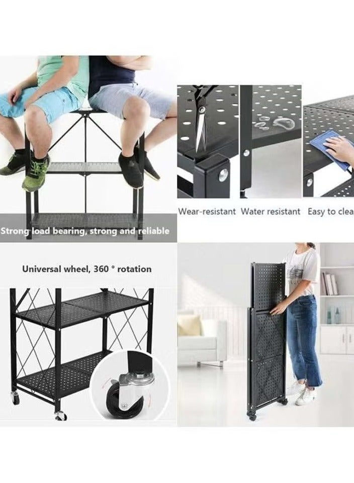 BLOOMING TIME Four-Layer Foldable Storage Racks With Wheels, Kitchen Storage Racks, Pantry And Closet Storage, Maternal And Child Supplies Storage, Study Finishing, Black - Image 5