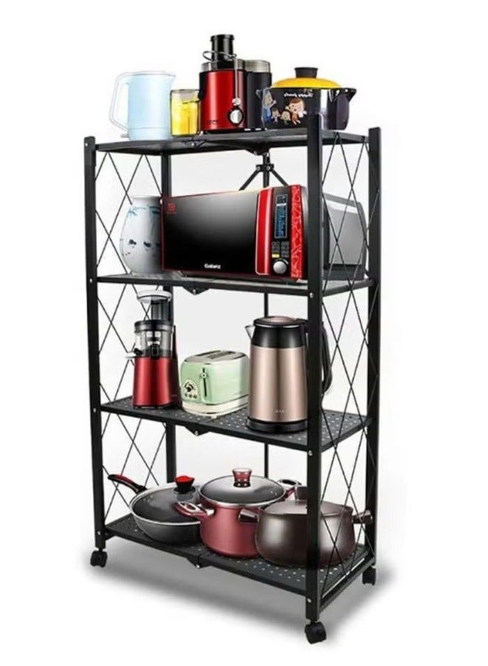 BLOOMING TIME Four-Layer Foldable Storage Racks With Wheels, Kitchen Storage Racks, Pantry And Closet Storage, Maternal And Child Supplies Storage, Study Finishing, Black - Image 4