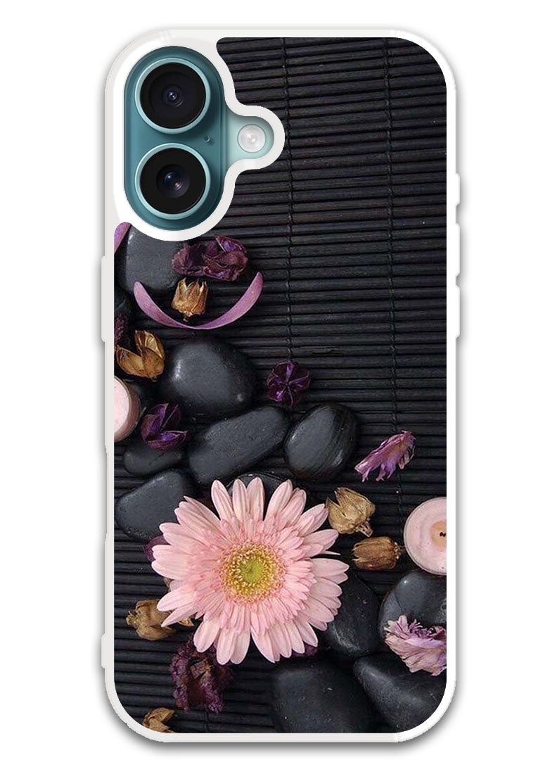 Theodor Protective Case Cover For APPLE IPHONE 16 Plus Flowers & Stones  (White Bumper) - Image 1